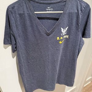Nike Navy Blue V-Neck Tee with Yellow Accents